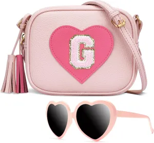 KKXIU Kids Purse Toddler Gifts for Girls and Women Vegan Leather Tassel Crossbody Bag with Sunglasses
