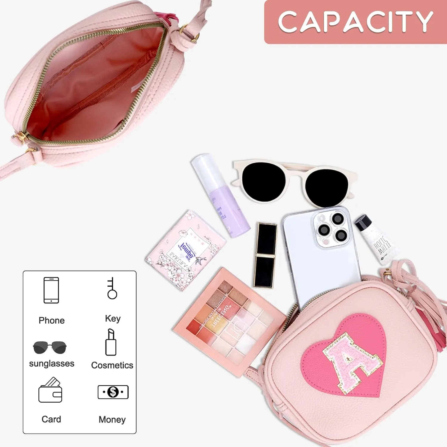 KKXIU Kids Purse Toddler Gifts for Girls and Women Vegan Leather Tassel Crossbody Bag with Sunglasses