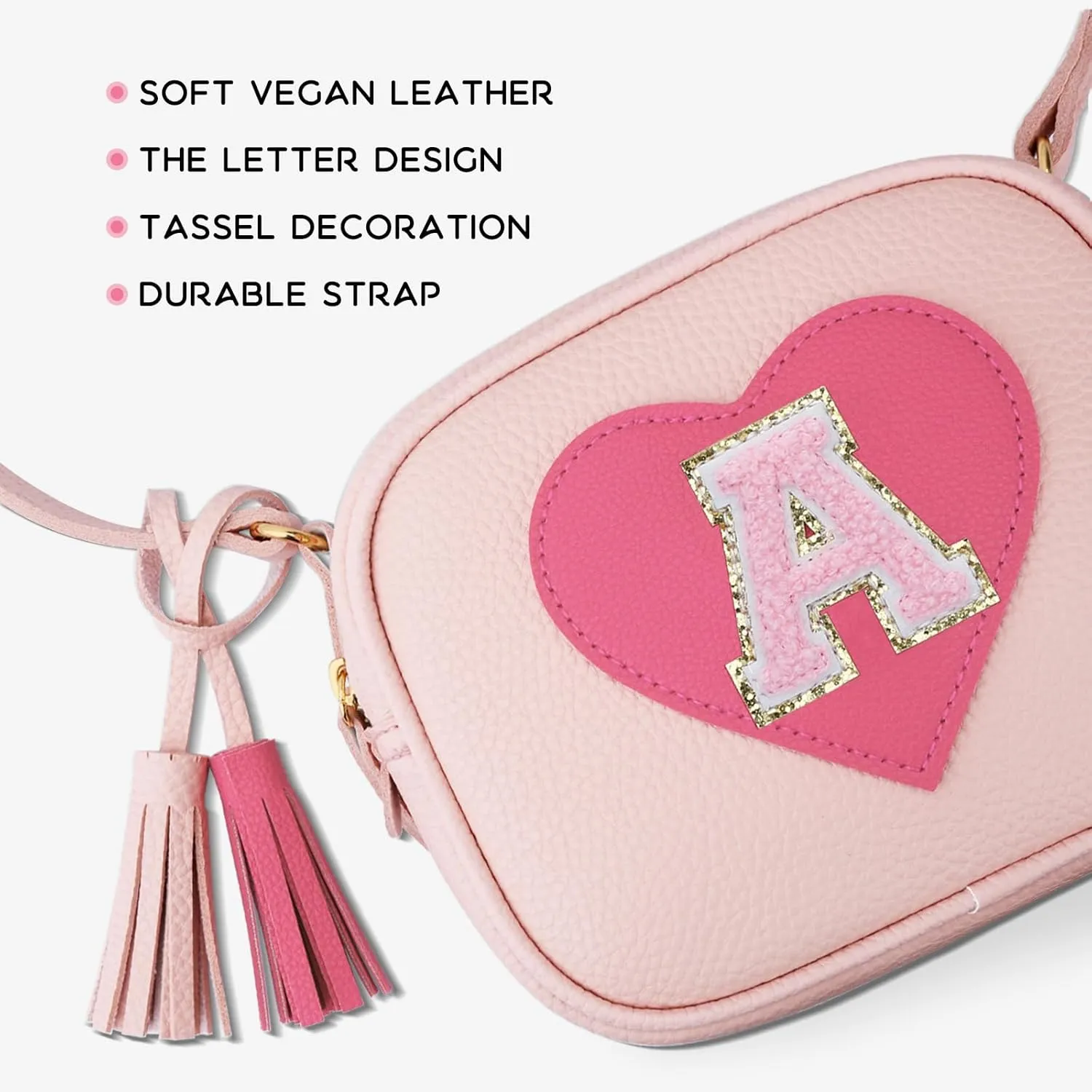 KKXIU Kids Purse Toddler Gifts for Girls and Women Vegan Leather Tassel Crossbody Bag with Sunglasses
