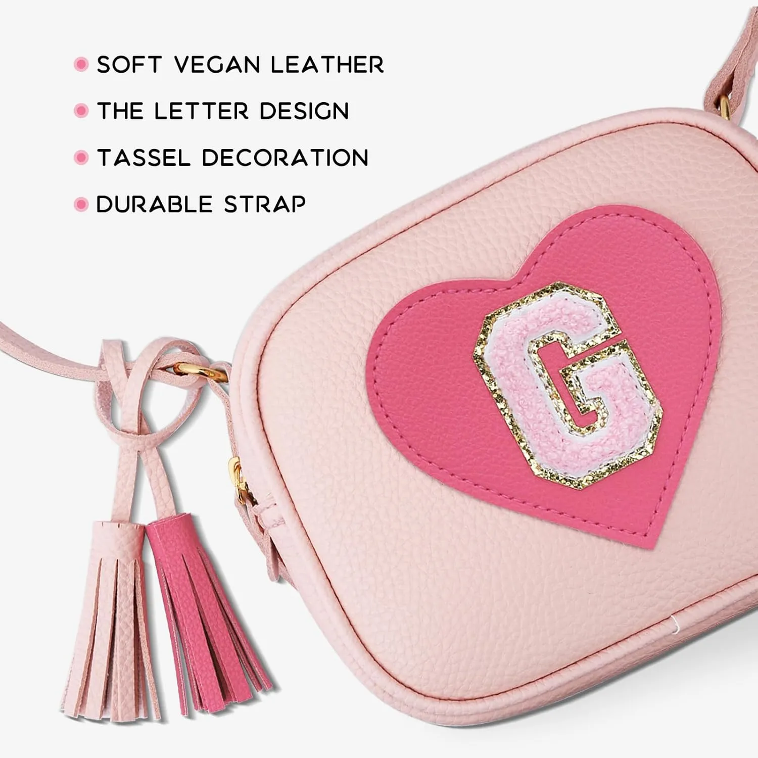 KKXIU Kids Purse Toddler Gifts for Girls and Women Vegan Leather Tassel Crossbody Bag with Sunglasses