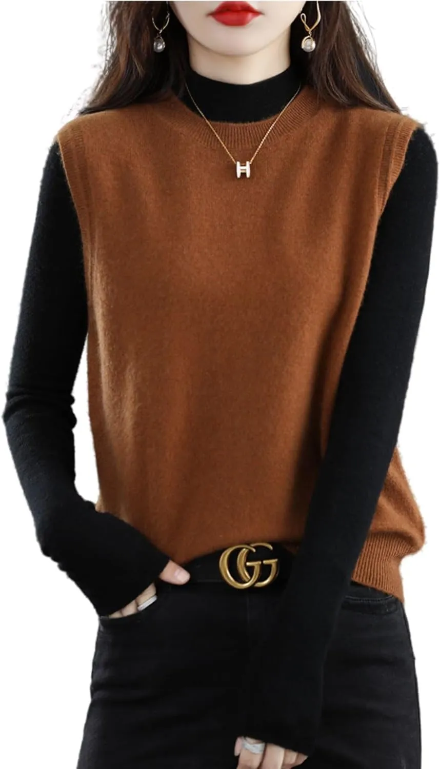 Knitted O-Neck Vest Women's Sweater 100% Merino Wool Sleeveless Pullover Basic Vest Short Tops