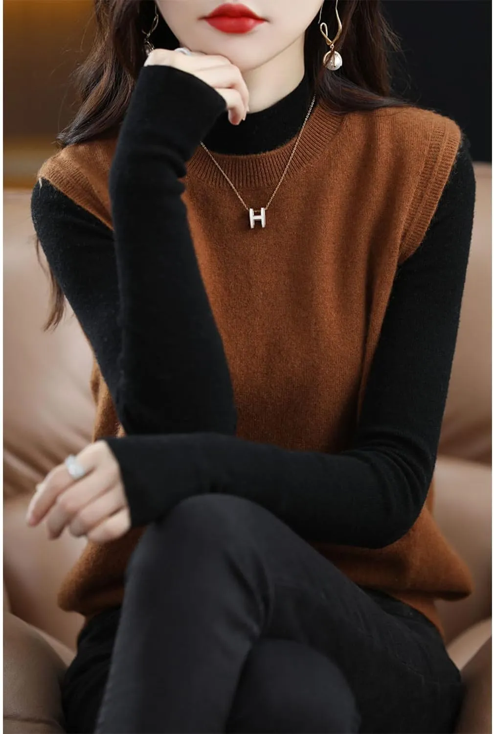 Knitted O-Neck Vest Women's Sweater 100% Merino Wool Sleeveless Pullover Basic Vest Short Tops
