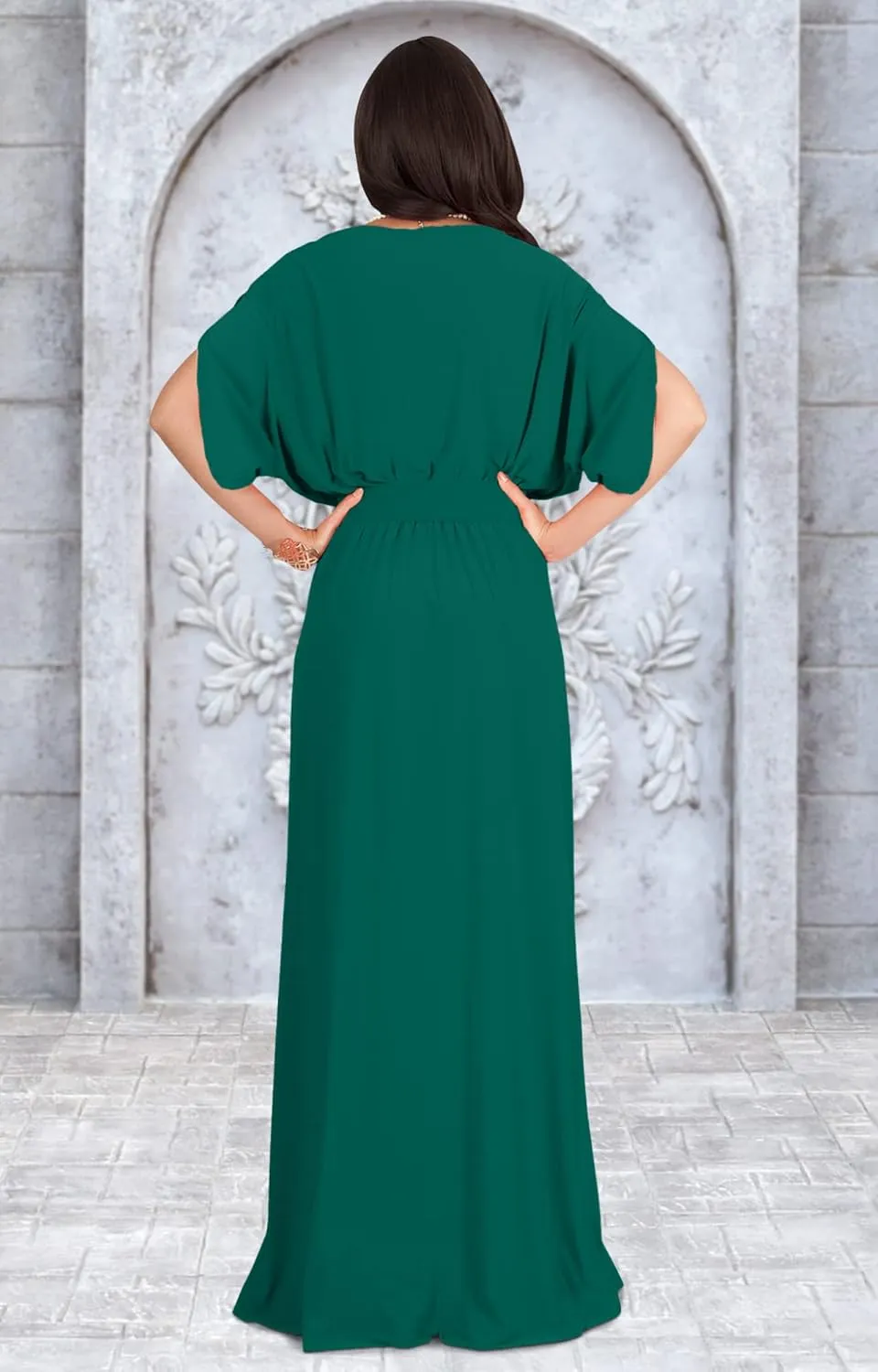 KOH KOH Womens Long Semi-Formal Short Sleeve V-Neck Floor Length Maxi Dress Gown