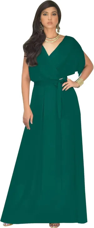KOH KOH Womens Long Semi-Formal Short Sleeve V-Neck Floor Length Maxi Dress Gown