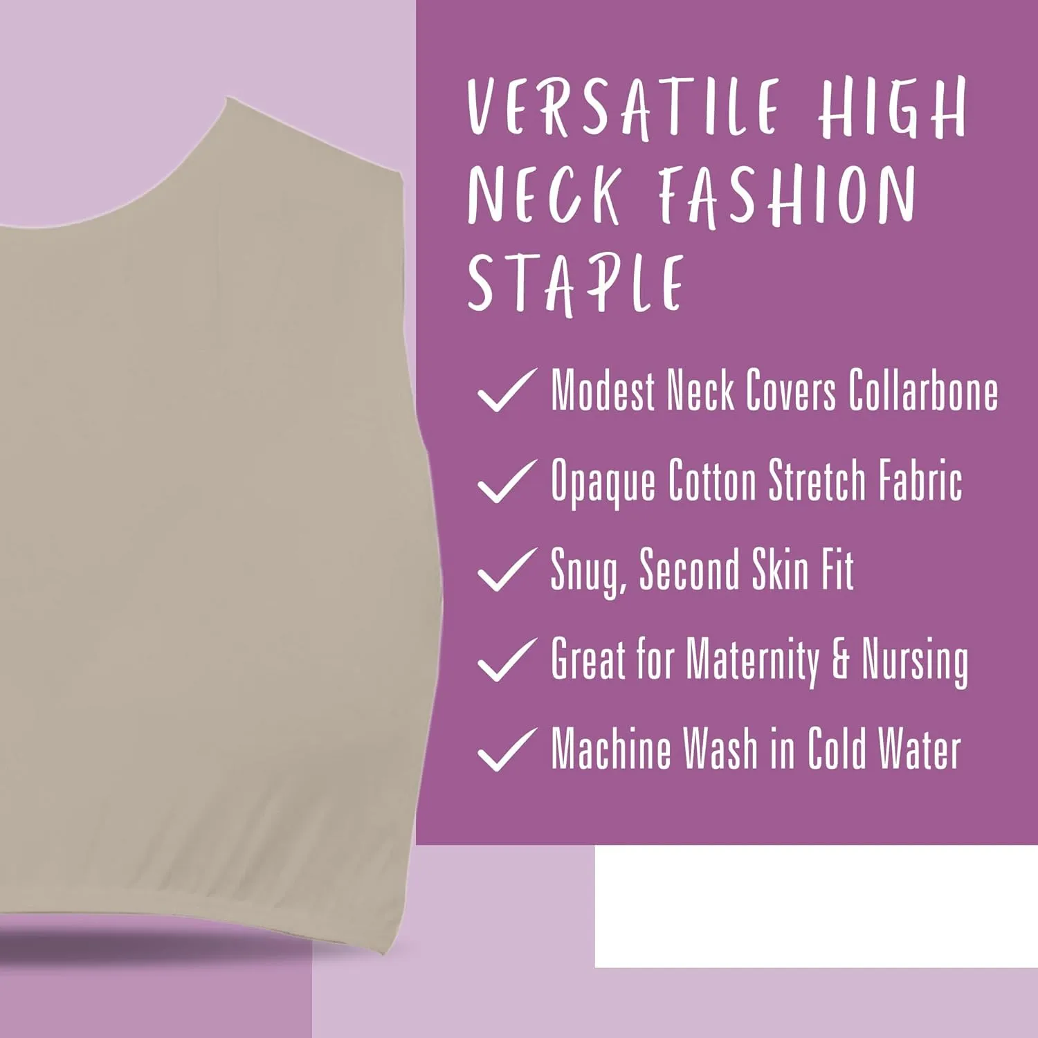 Kosher Casual Women's Modest High Neck Cropped Layering Shell - Cotton Spandex Full Shoulder Sleeveless Tank