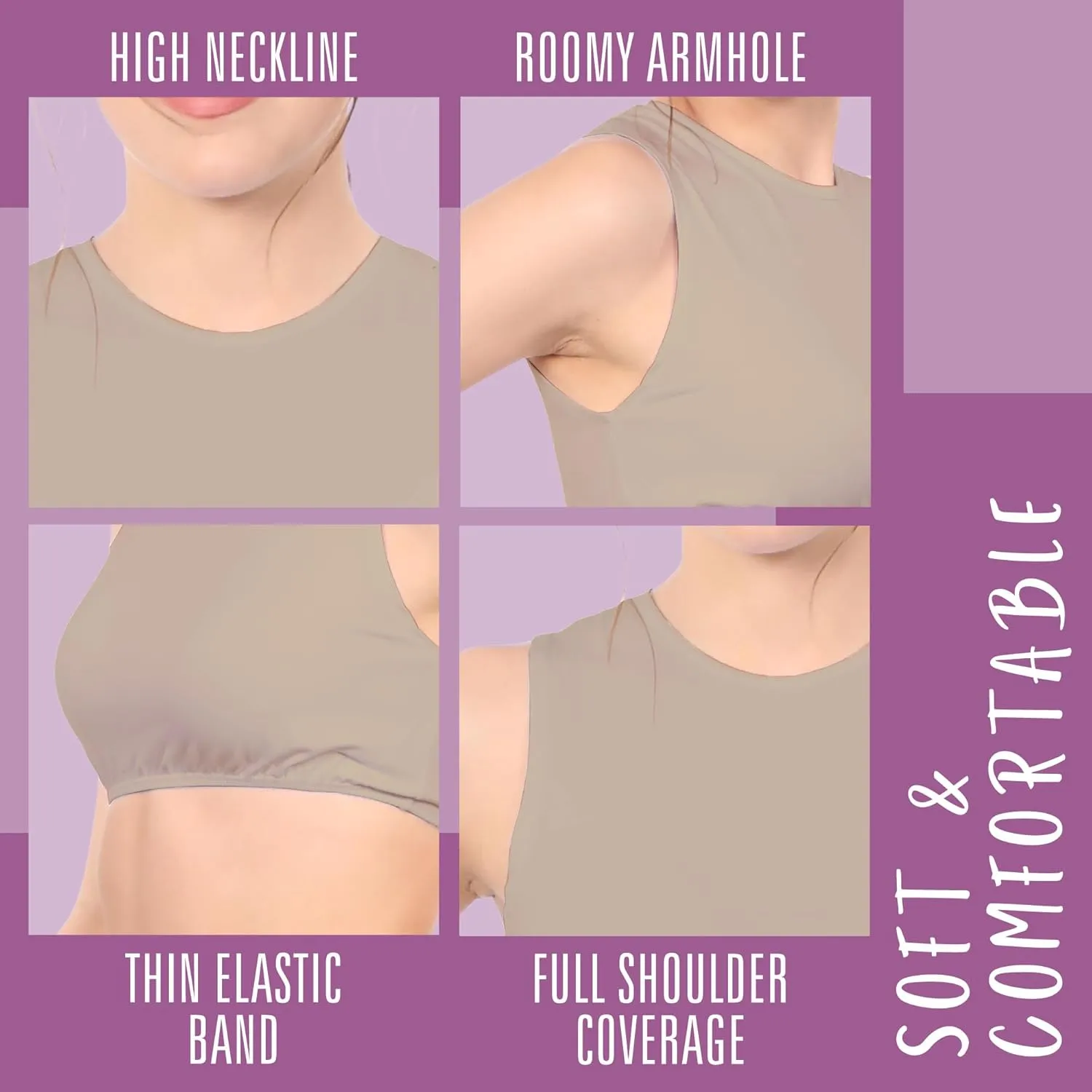 Kosher Casual Women's Modest High Neck Cropped Layering Shell - Cotton Spandex Full Shoulder Sleeveless Tank