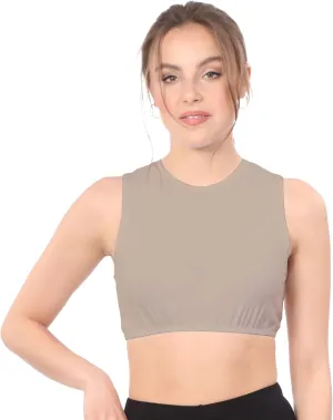 Kosher Casual Women's Modest High Neck Cropped Layering Shell - Cotton Spandex Full Shoulder Sleeveless Tank