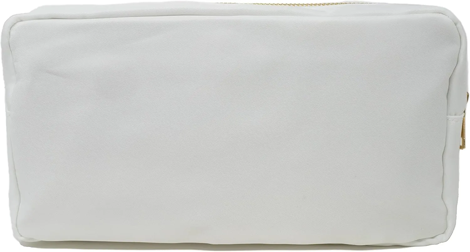La Sorella Nylon Chenille Makeup Bag, Customizable Pouch Bag, Water-resistent travel bag (White)