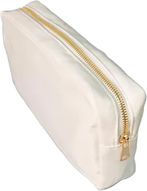 La Sorella Nylon Chenille Makeup Bag, Customizable Pouch Bag, Water-resistent travel bag (White)