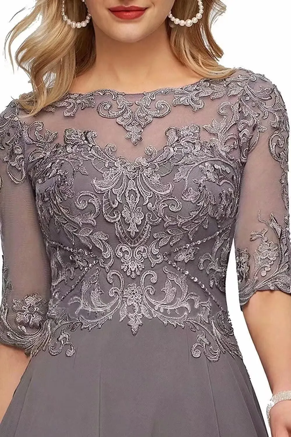 Lace Mother of The Bride Dresses Tea Length Half Sleeve Appliques A Line Chiffon Formal Evening Gown