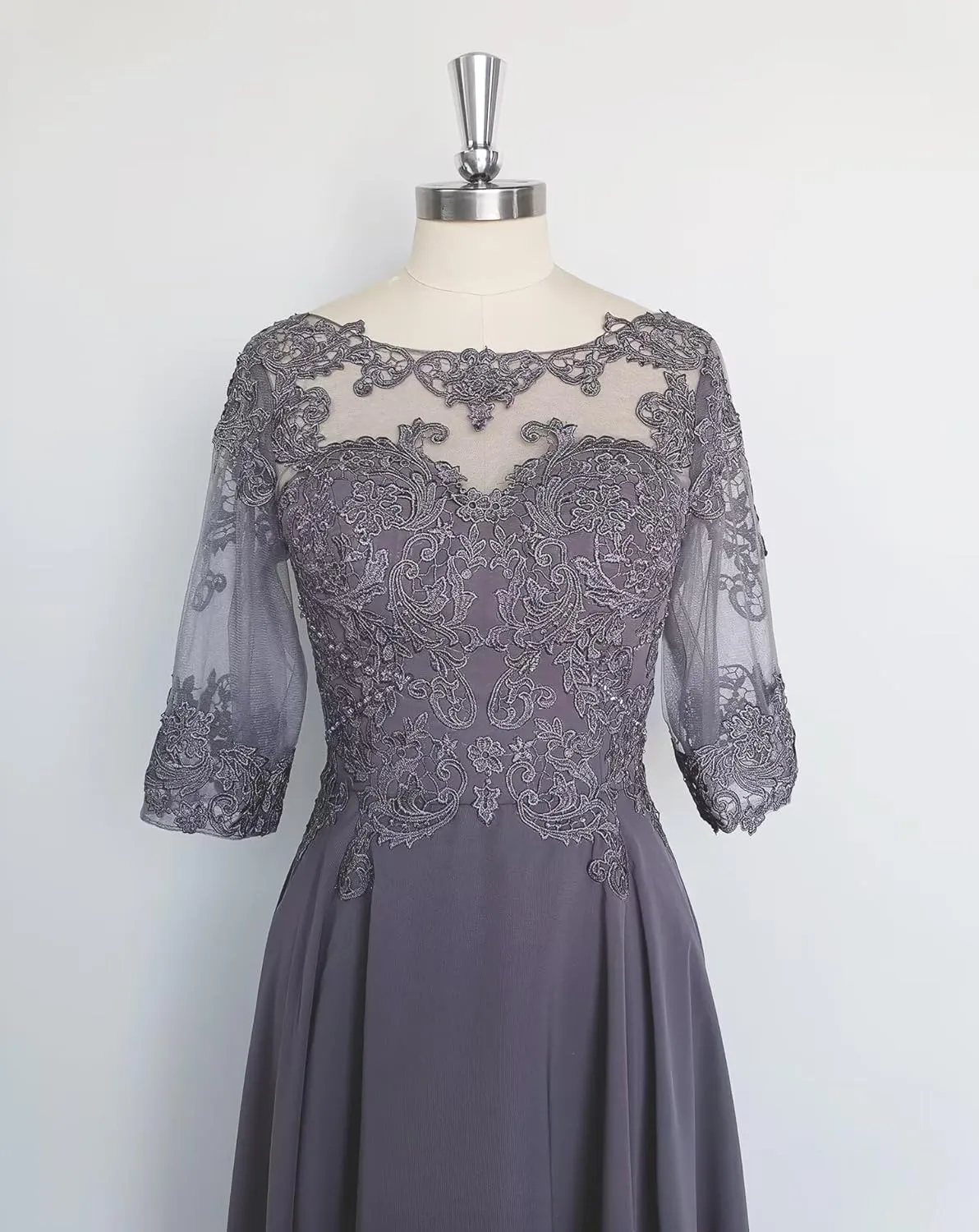 Lace Mother of The Bride Dresses Tea Length Half Sleeve Appliques A Line Chiffon Formal Evening Gown