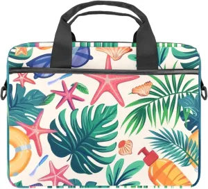 Laptop Bag Messenger Sleeve Beach Elements Sunglasses Palm Leaves Starfish Portable Tote Laptop Case Work Business Bag