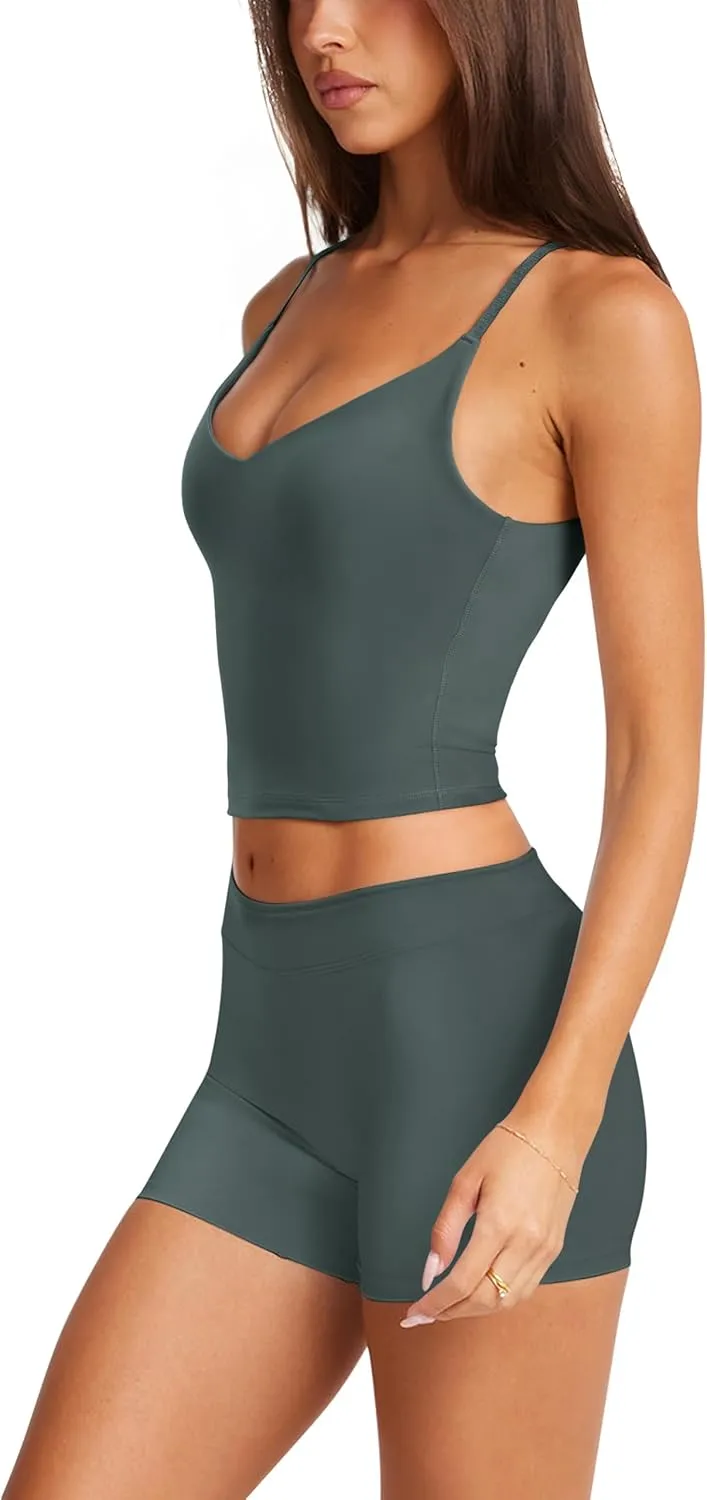 LASLULU Womens Adjustable Spaghetti Strap Sports Bra V Neck Wireless Padded Yoga Bra Camisole Workout Crop Tops