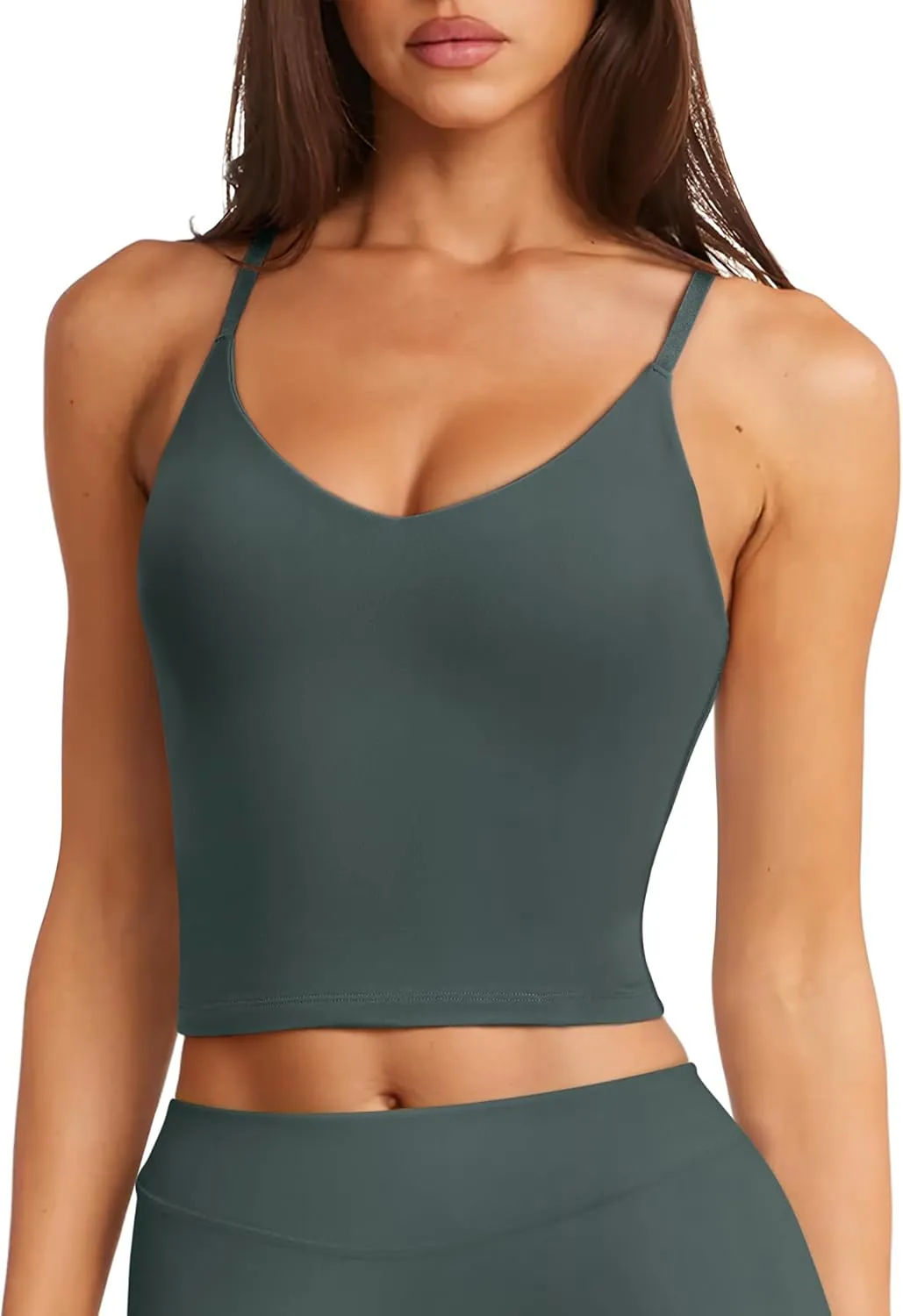 LASLULU Womens Adjustable Spaghetti Strap Sports Bra V Neck Wireless Padded Yoga Bra Camisole Workout Crop Tops