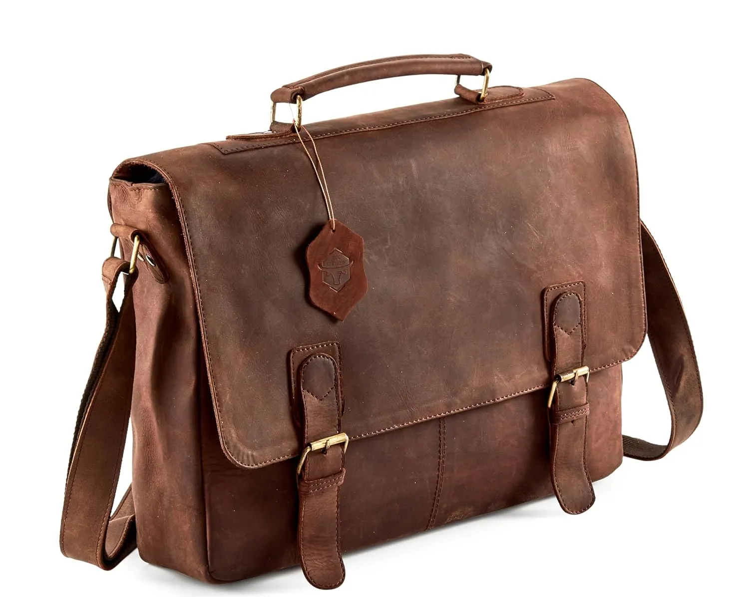 Leather Briefcase For Men Business Travel Messenger Bags Laptop Case Men Genuine Buffalo Leather Briefcase Messenger Bag Attache Case Laptop Bag Men Pilot Flight Bag (Light Tan) (13x10x4)