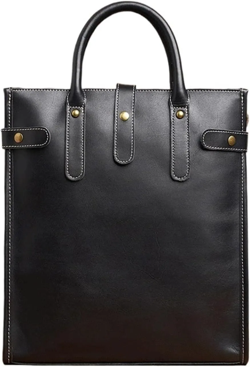 Leather Vintage Men's Handbag Shoulder Bags Leather Briefcase Business Computer Office Bag for 13 Inch Laptop(D)