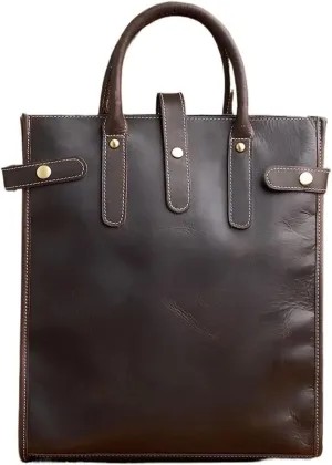 Leather Vintage Men's Handbag Shoulder Bags Leather Briefcase Business Computer Office Bag for 13 Inch Laptop(White-Patch Five-Pointed star4)