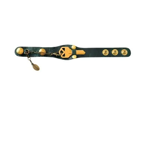 Leather Wristlet Keychain Bracelet, Key Ring Bangle Keychain, Leather Key Holder, House Key Ring, Wrist Key Ring (Green Leather/Gold)