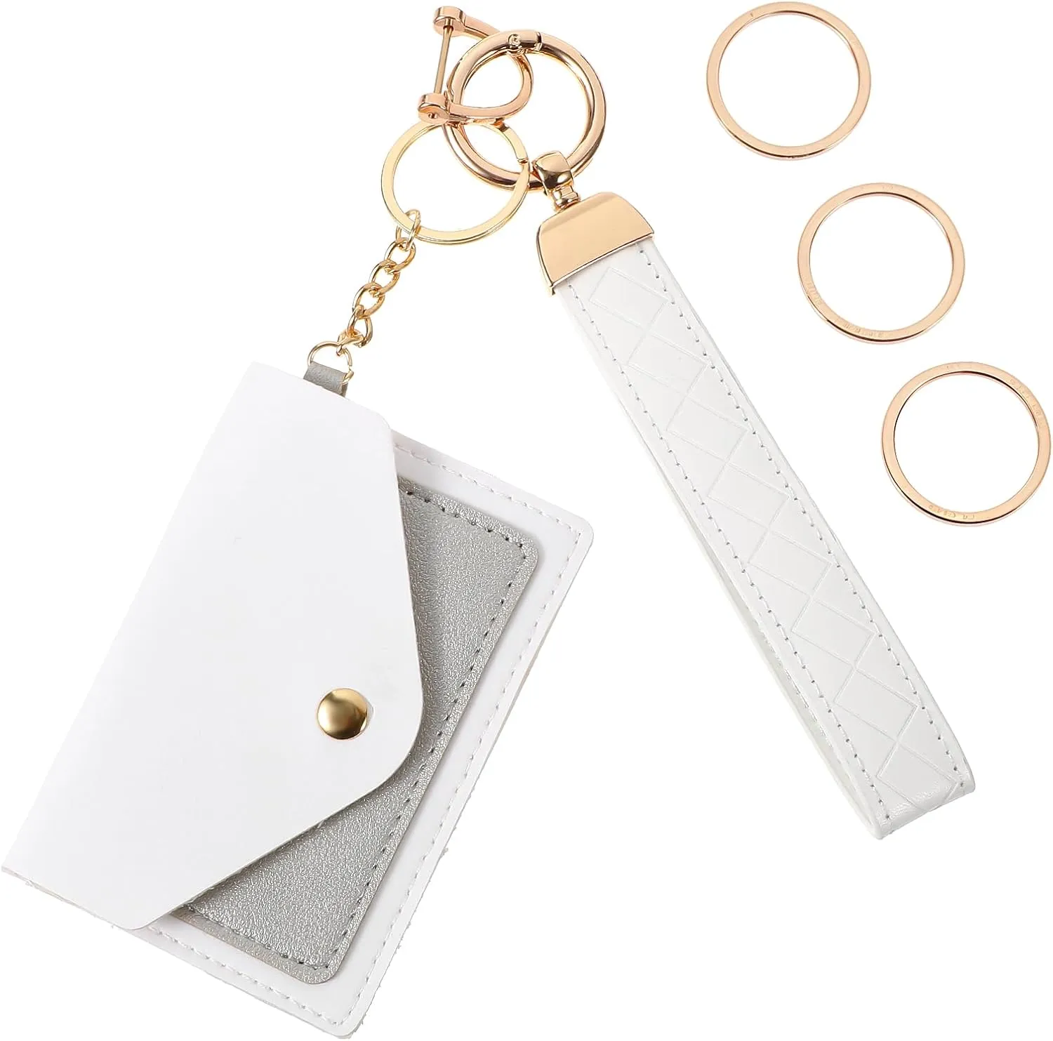 Leather Wristlet Keychain,Wrist Keychain Car Key Chain with Mini Wallet,3 Key Ring,Anti-Lost D Ring Cute Wristlet