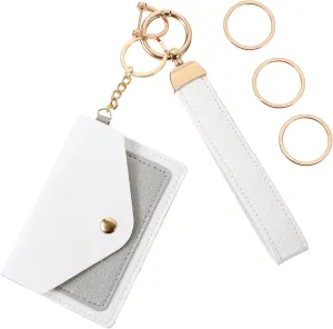 Leather Wristlet Keychain,Wrist Keychain Car Key Chain with Mini Wallet,3 Key Ring,Anti-Lost D Ring Cute Wristlet