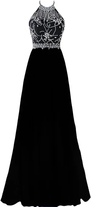 Lemai Long A Line Beaded Gradient Ombre Chiffon Formal Prom Evening Dresses