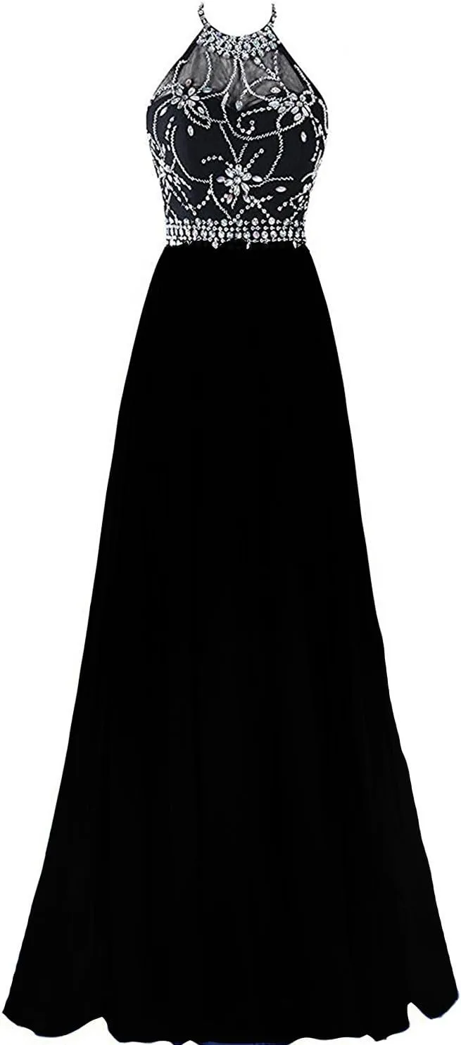 Lemai Long A Line Beaded Gradient Ombre Chiffon Formal Prom Evening Dresses