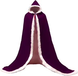 Lemai Warm Long Wedding Cloak Hooded Cape Winter Fur Trim and Hand Muff 71 IN