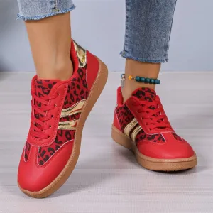 Leopard Rubber Bottom Lace Up Athletic Sneakers with Gold Accents