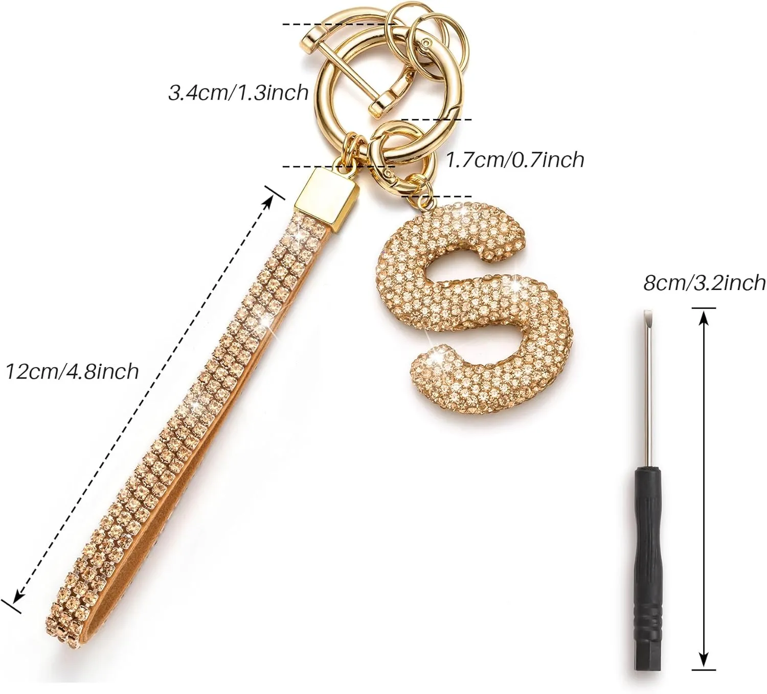 Letter Key Chains Crystal Key Lanyard Car Keychain for Women Initial Keychains Wristlet