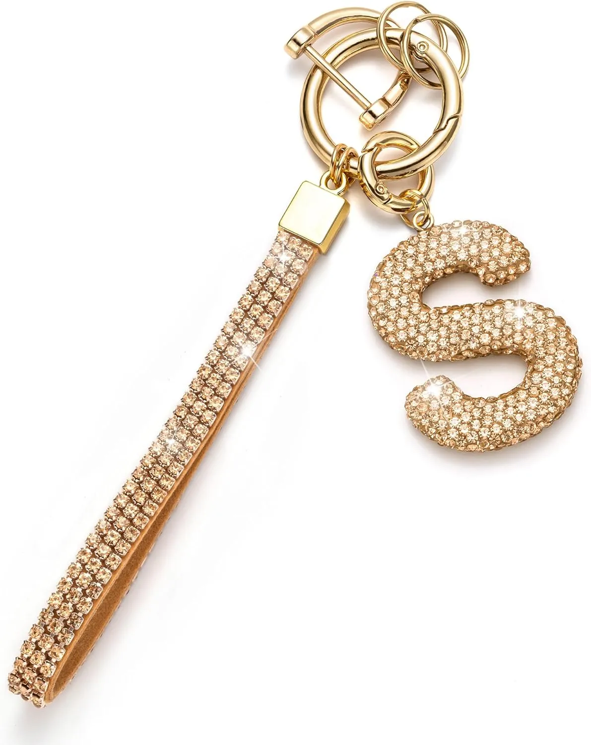 Letter Key Chains Crystal Key Lanyard Car Keychain for Women Initial Keychains Wristlet