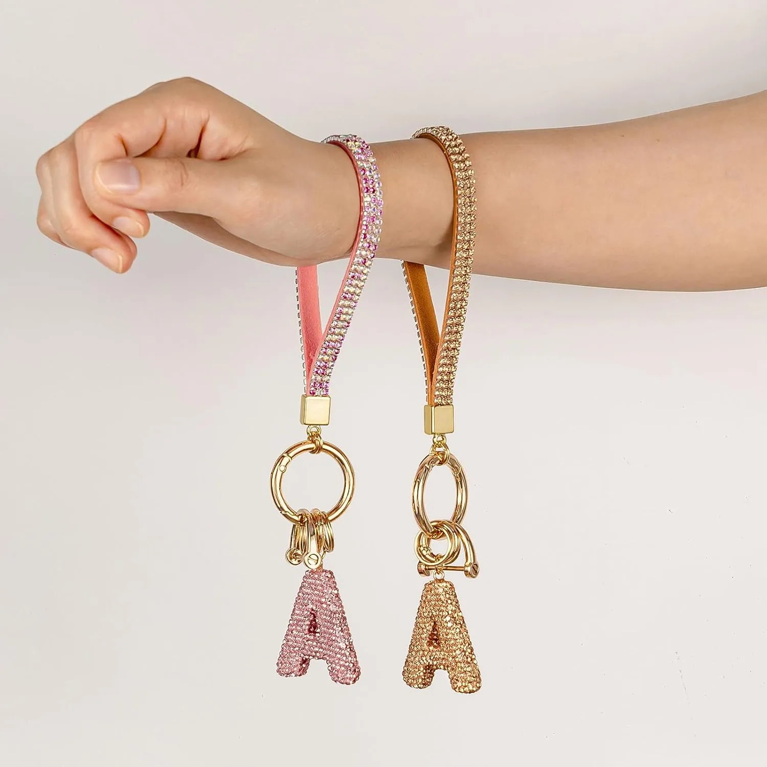 Letter Key Chains Crystal Key Lanyard Car Keychain for Women Initial Keychains Wristlet
