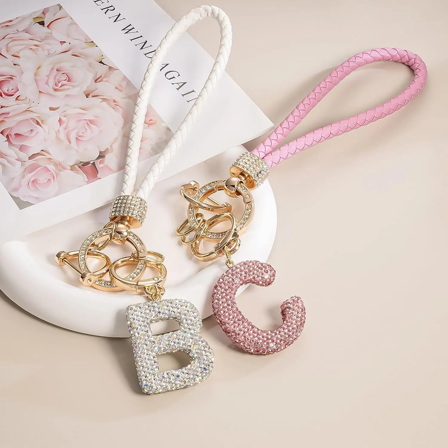 Letter Wristlet Keychain Key Chains Key Lanyard Car Keychain for Women Initial Keychains