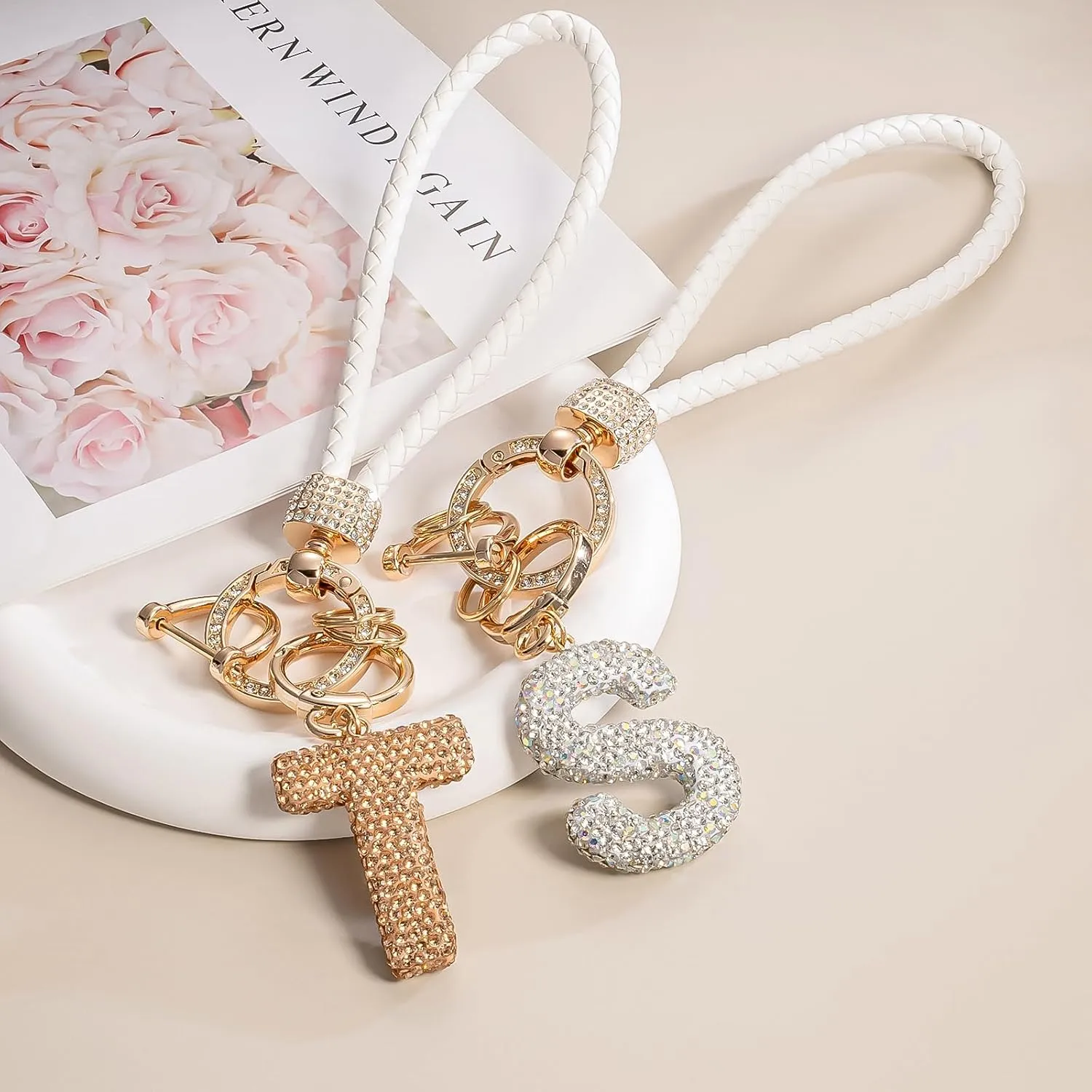 Letter Wristlet Keychain Key Chains Key Lanyard Car Keychain for Women Initial Keychains