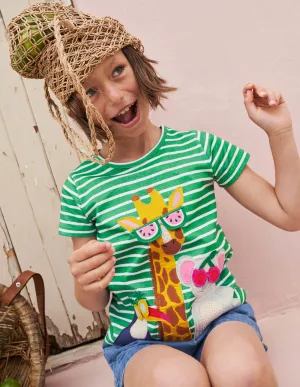 Lift-the-flap T-shirt-Tropical Green/ Ivory Giraffe