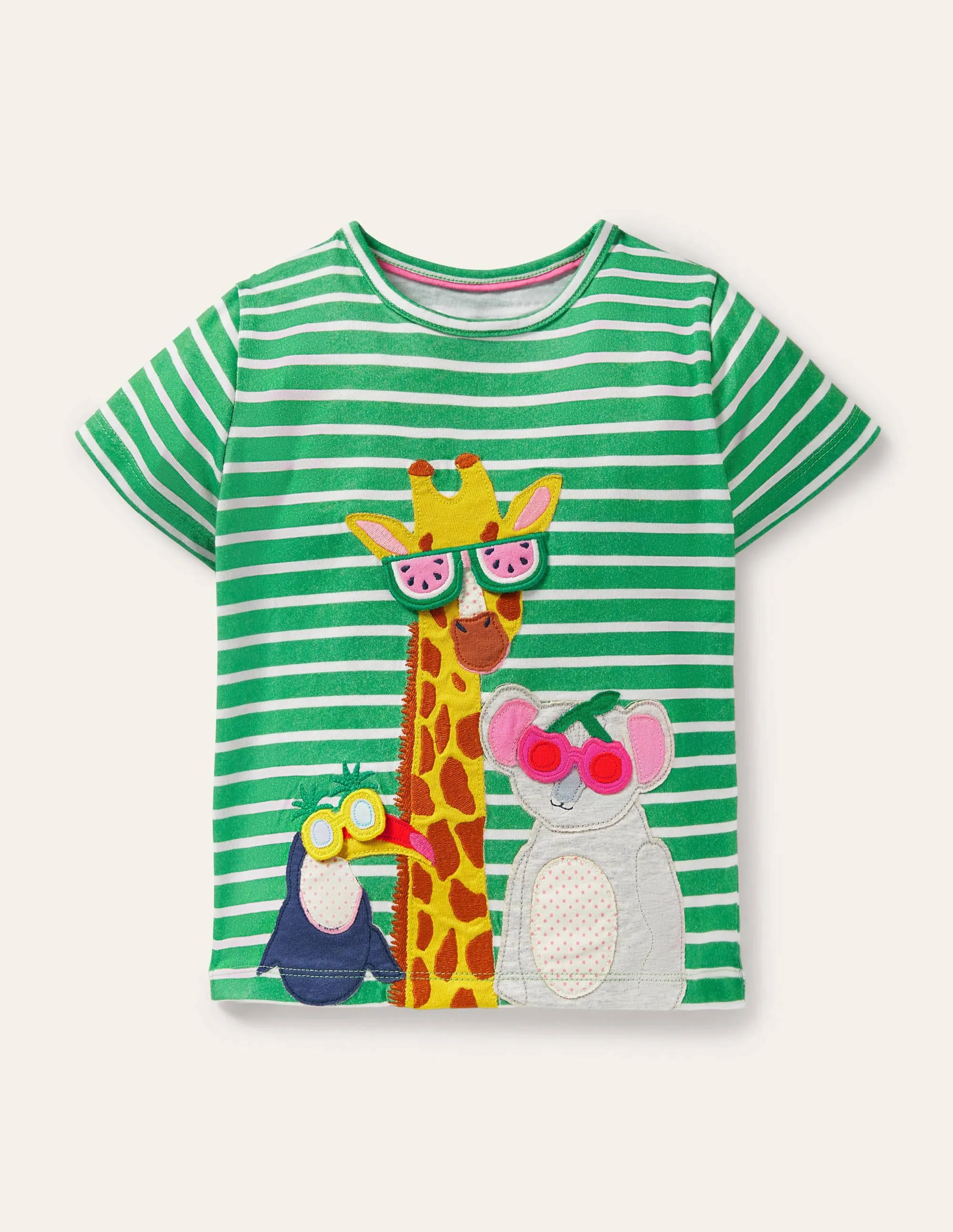 Lift-the-flap T-shirt-Tropical Green/ Ivory Giraffe