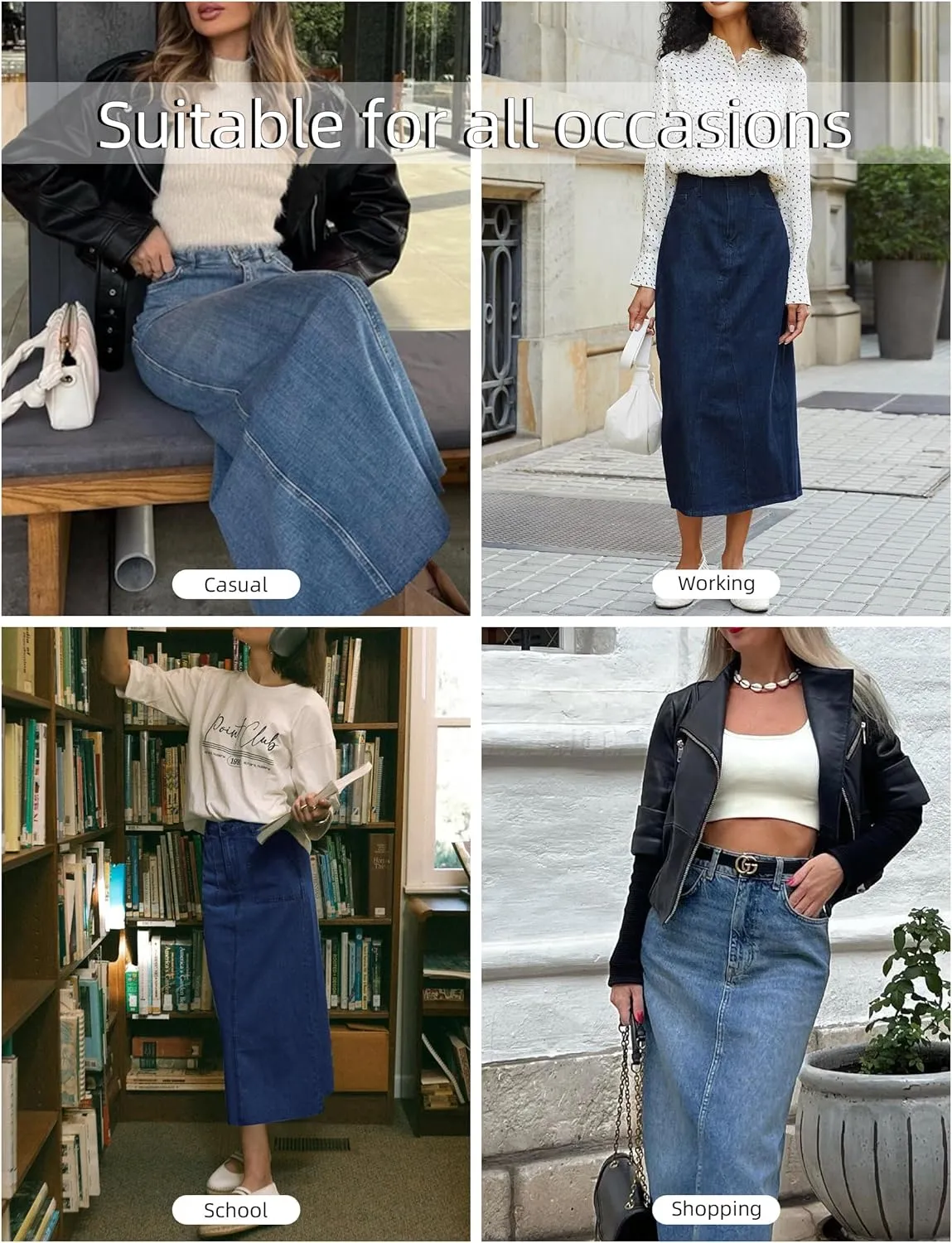 Long Denim Skirt for Women Stretch Maxi Skirt with Back Slit High Waisted Pencil Jean Skirt with Pockets Casual
