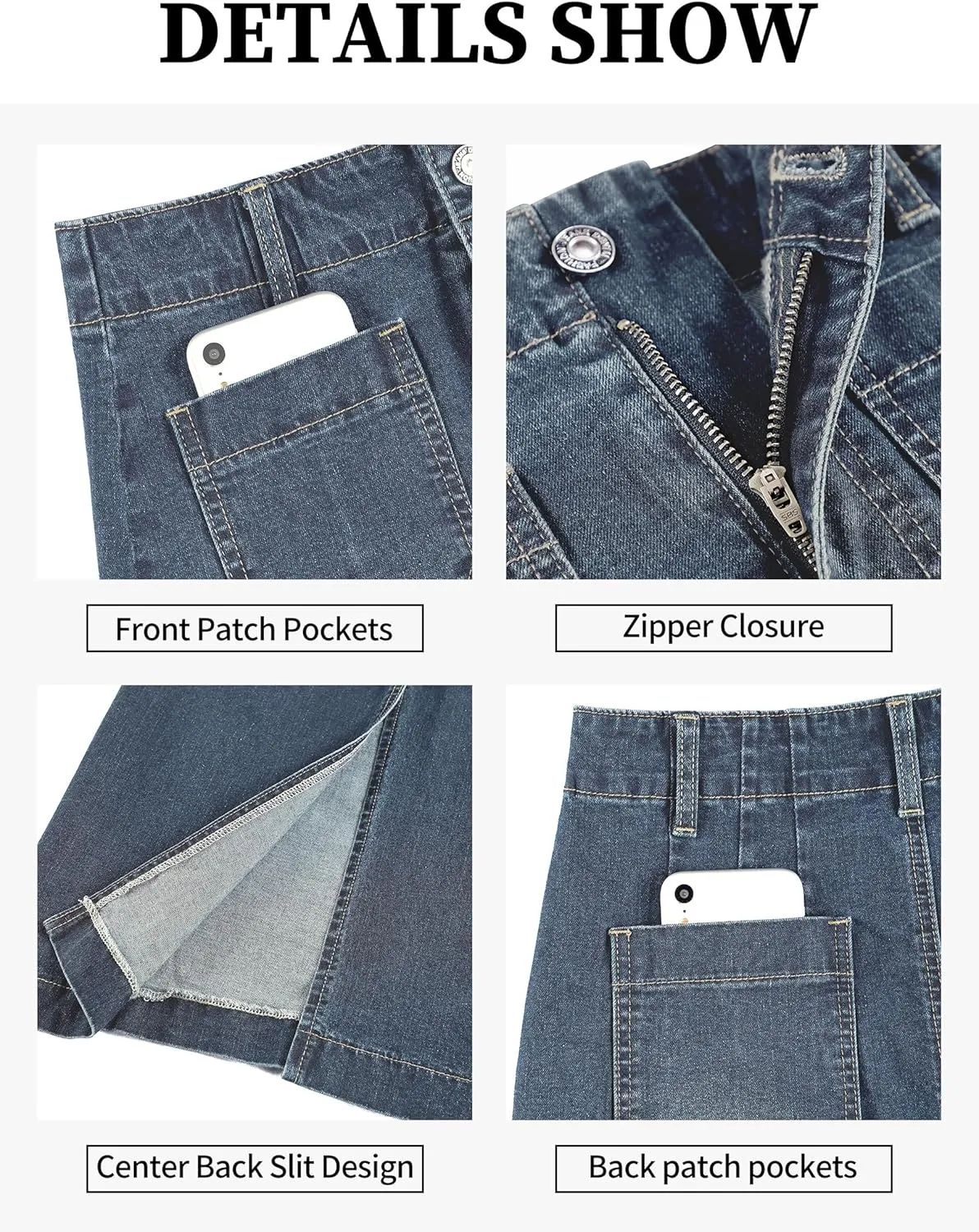 Long Denim Skirt for Women Stretch Maxi Skirt with Back Slit High Waisted Pencil Jean Skirt with Pockets Casual