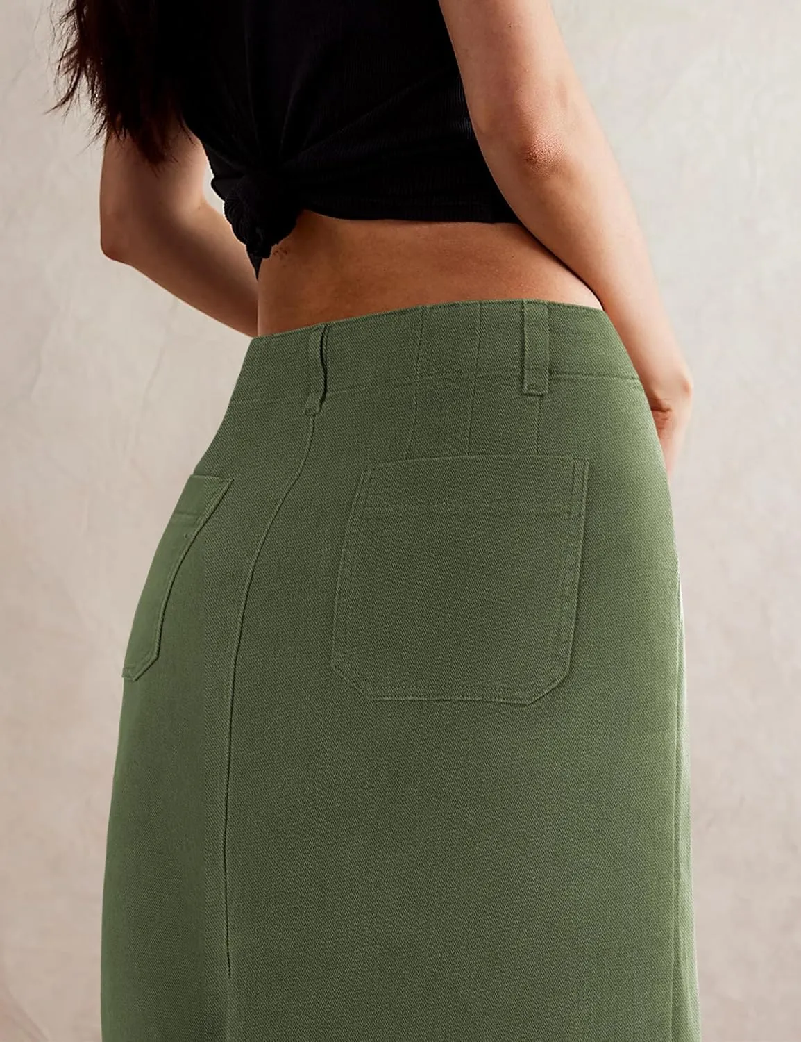 Long Denim Skirt for Women Stretch Maxi Skirt with Back Slit High Waisted Pencil Jean Skirt with Pockets Casual
