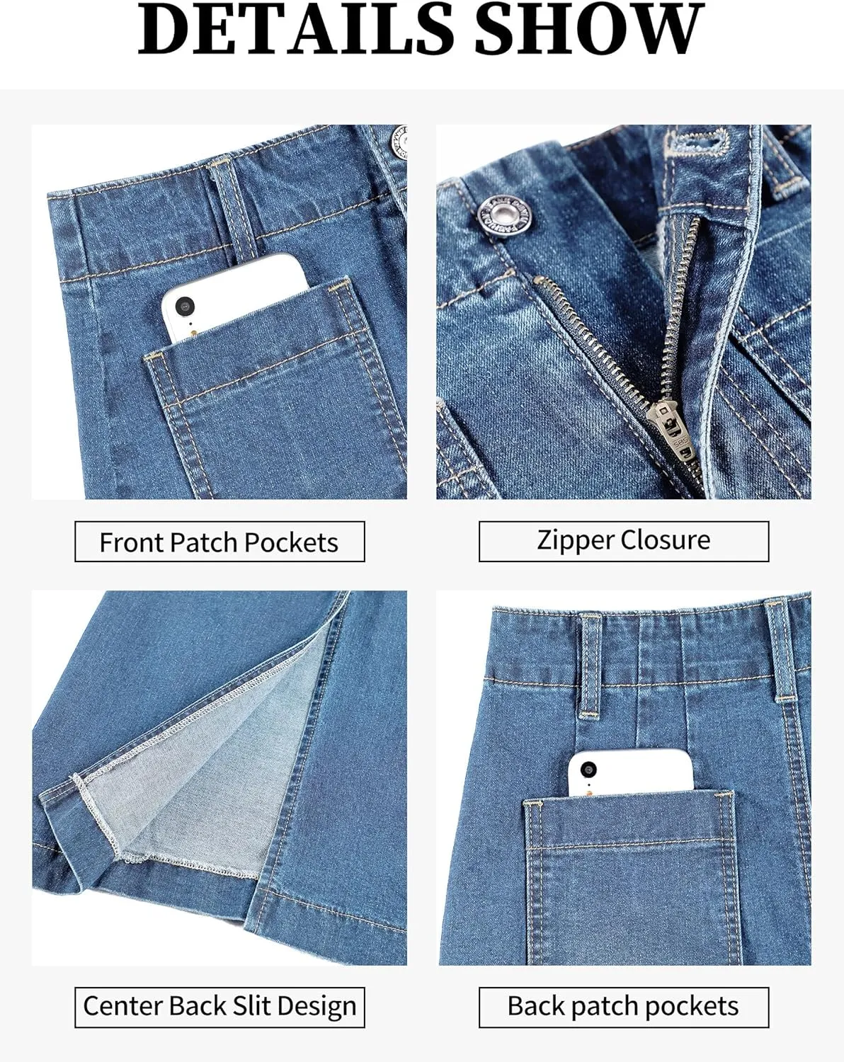 Long Denim Skirt for Women Stretch Maxi Skirt with Back Slit High Waisted Pencil Jean Skirt with Pockets Casual