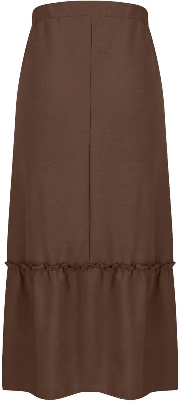 Long Ruffle Skirt for Women Fashion Flowy Boho Maxi Skirts Elastic High Wasit A-Line Pleated Tiered Beach Skirts