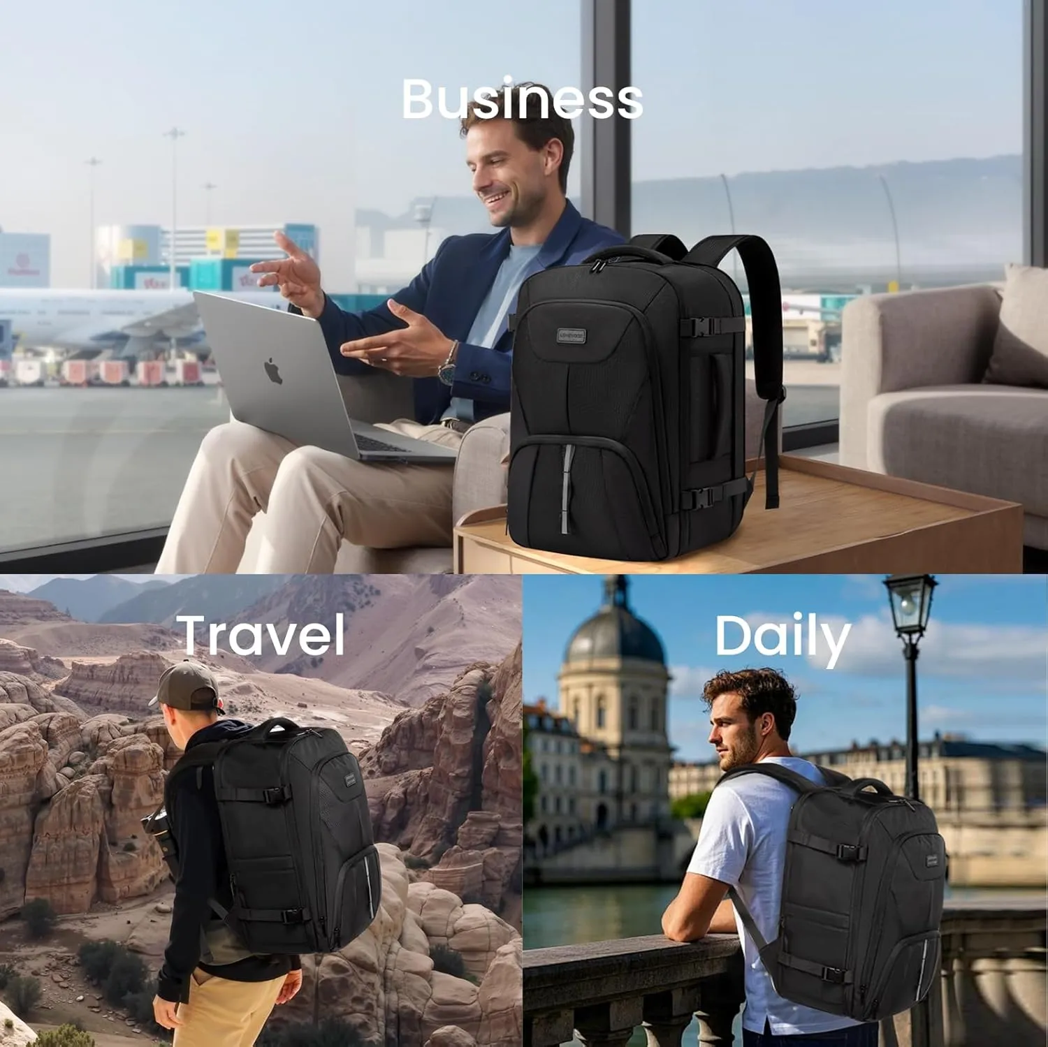 LOVEVOOK Travel Backpack,Expandable 50L Extra Large Travel Backpack for Men & Women,Carry on Backpack for Airplanes with 2 Packing Cubes, TSA Personal Item Travel Bag fits 18 inch Laptop,Black