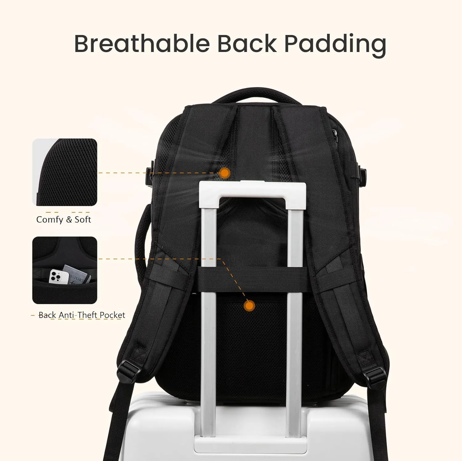 LOVEVOOK Travel Backpack,Expandable 50L Extra Large Travel Backpack for Men & Women,Carry on Backpack for Airplanes with 2 Packing Cubes, TSA Personal Item Travel Bag fits 18 inch Laptop,Black