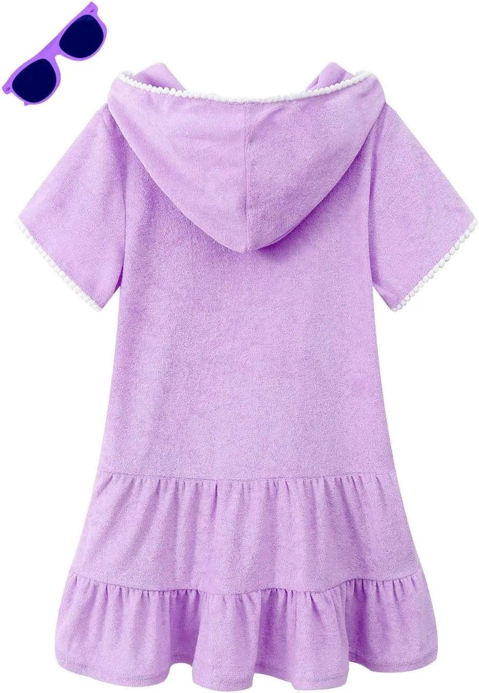 LUCKYGAL Girls Swim Cover Up Kids Swimsuit Coverup Terry Zip-Up Beach Bathing Suit Wraps with Sunglasses