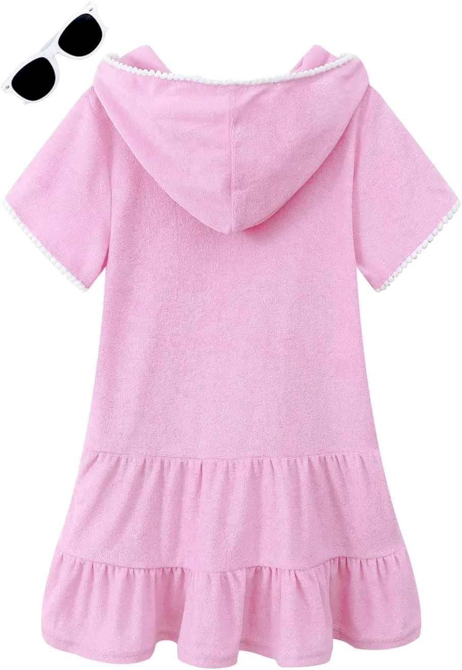 LUCKYGAL Girls Swim Cover Up Kids Swimsuit Coverup Terry Zip-Up Beach Bathing Suit Wraps with Sunglasses