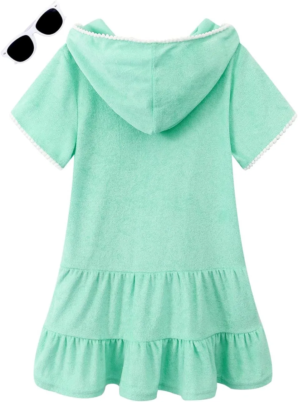 LUCKYGAL Girls Swim Cover Up Kids Swimsuit Coverup Terry Zip-Up Beach Bathing Suit Wraps with Sunglasses