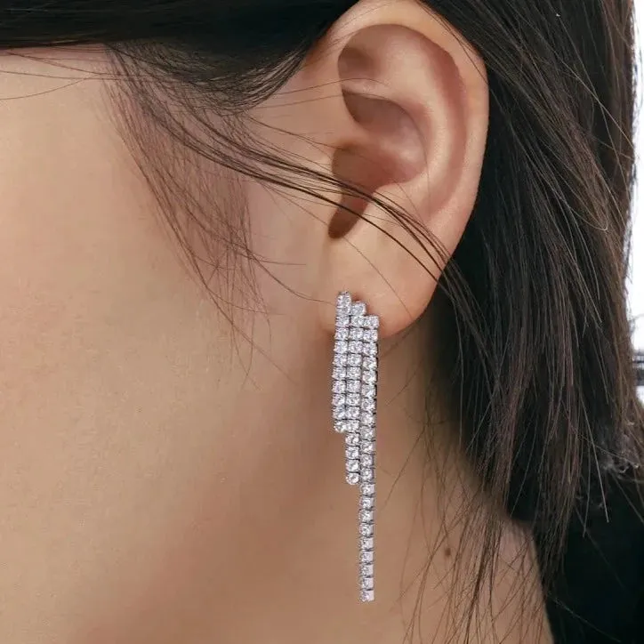 Luxe Diamond Dangling Tassel Drop Earrings