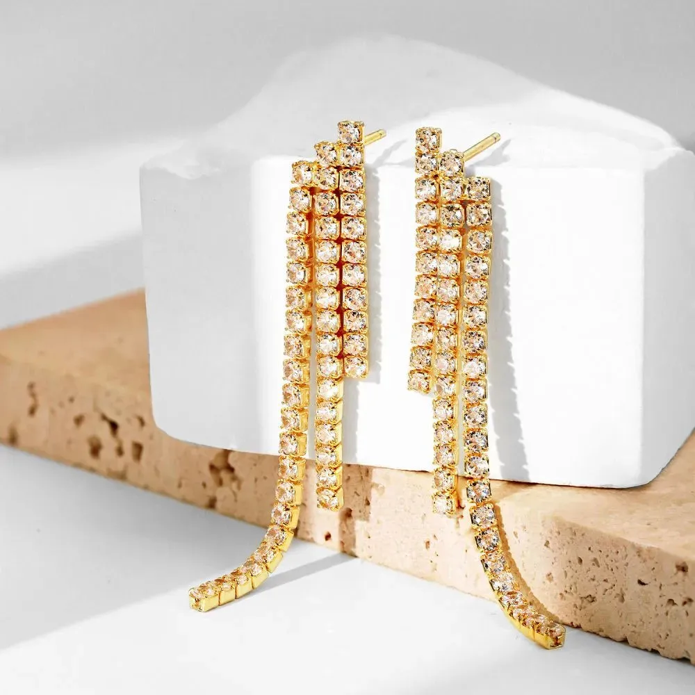 Luxe Diamond Dangling Tassel Drop Earrings