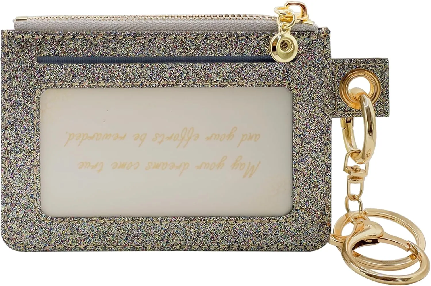 M-Plateau Key Chain Wallet Women, Credit Card Holder for Women with Metal Key Chain Ring for Car Keys,Ladies Mini Purse with ID Window and Zipper Pocket (Bling Gold)