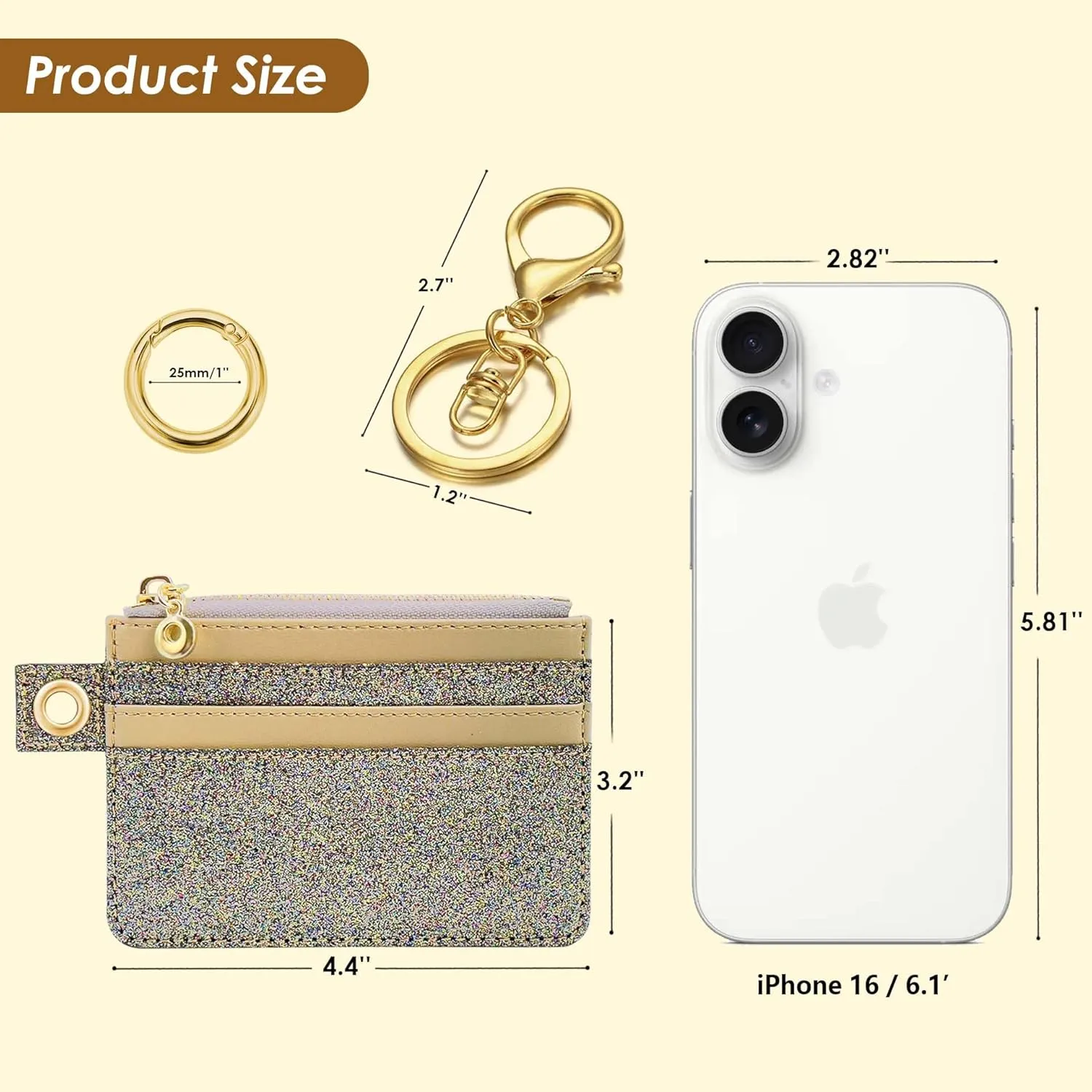 M-Plateau Key Chain Wallet Women, Credit Card Holder for Women with Metal Key Chain Ring for Car Keys,Ladies Mini Purse with ID Window and Zipper Pocket (Bling Gold)