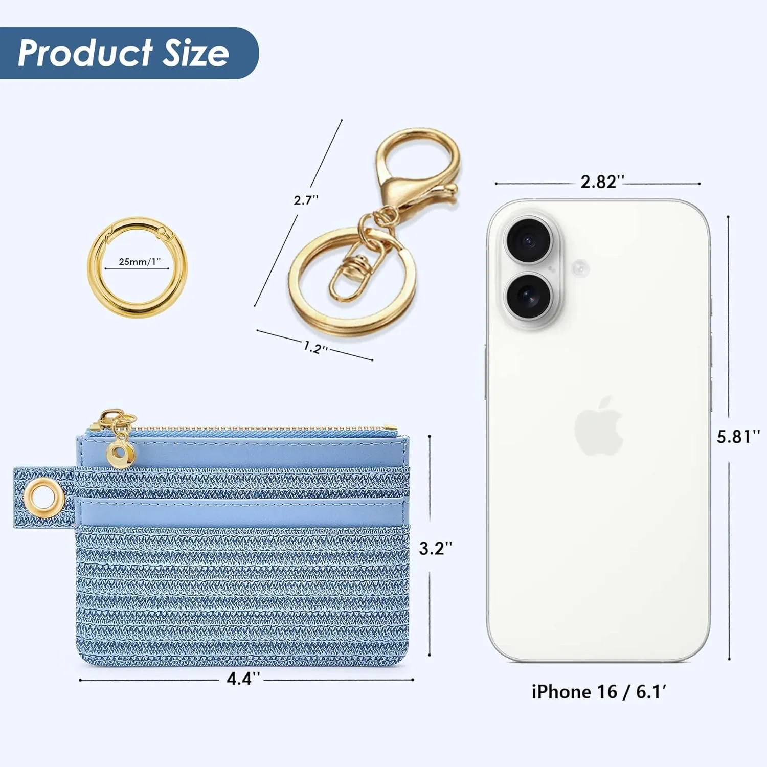 M-Plateau Key Chain Wallet Women, Credit Card Holder for Women with Metal Key Chain Ring for Car Keys,Ladies Mini Purse with ID Window and Zipper Pocket (Eyelet Blue)
